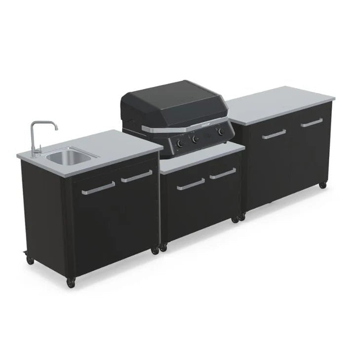 Cozze® Modular Outdoor Kitchen with Gas Grill, Storage and Sink - pizza oven - Ice Cold Spice | Black