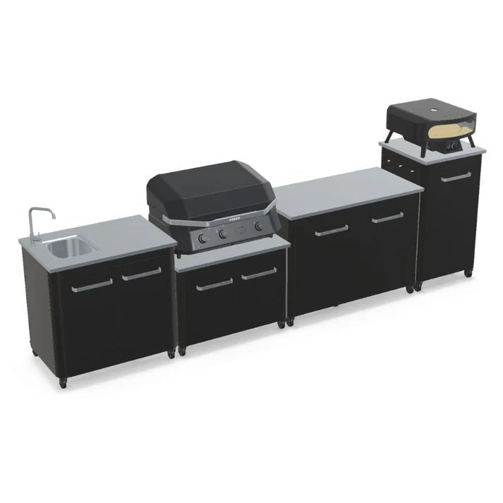 Cozze® Elements Modular Outdoor Kitchen - Gas Grill, Storage and Sink with Optional Pizza Oven - pizza oven - Ice Cold Spice | Black Cozze® 17" Rotate Black Edition