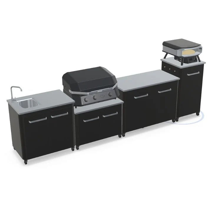 Cozze® Elements Modular Outdoor Kitchen - Gas Grill, Storage and Sink with Optional Pizza Oven - pizza oven - Ice Cold Spice | Black Cozze® 17" Premium Rotate
