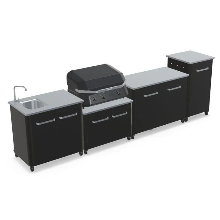 Cozze® Elements Modular Outdoor Kitchen - Gas Grill, Storage and Sink with Optional Pizza Oven - pizza oven - Ice Cold Spice | Black Cozze® 17" Rotate Black Edition