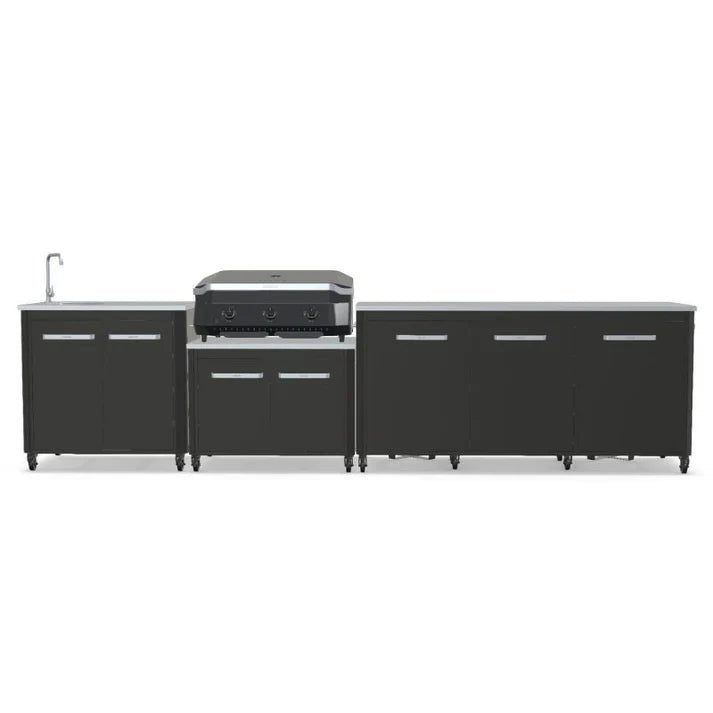 Cozze® Elements Modular Outdoor Kitchen with Gas Grill, Extra Storage and Sink - pizza oven - Ice Cold Spice | Black Cozze® G - 800 Combo Plancha - Grill