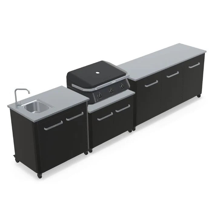 Cozze® Elements Modular Outdoor Kitchen with Gas Grill, Extra Storage and Sink - pizza oven - Ice Cold Spice | Black Cozze® G - 800 Combo Plancha - Grill