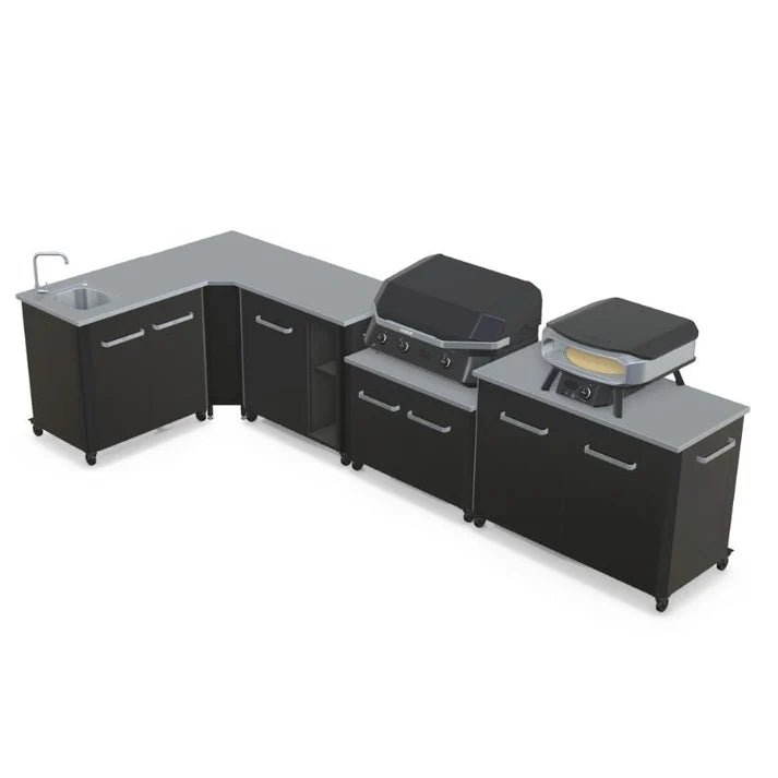 Cozze Elements Outdoor Kitchen-L Shaped with Gas Grill Sink Storage and Optional Pizza Oven with black finish no pizza oven.