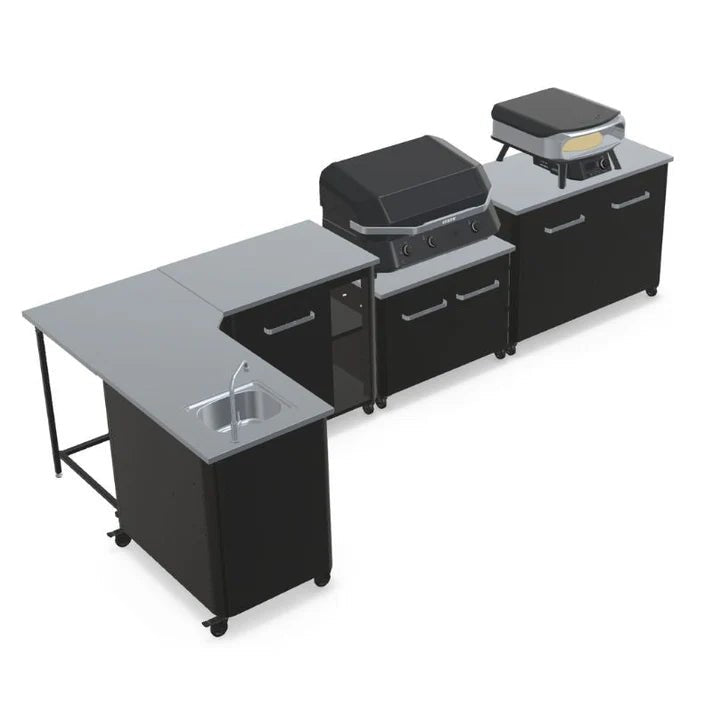 Cozze Elements Outdoor Kitchen-L Shaped with Gas Grill Sink Storage and Optional Pizza Oven with black finish no pizza oven.