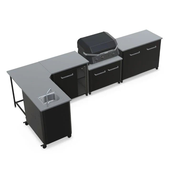 Cozze Elements Outdoor Kitchen-L Shaped with Gas Grill Sink Storage and Optional Pizza Oven with black finish no pizza oven.