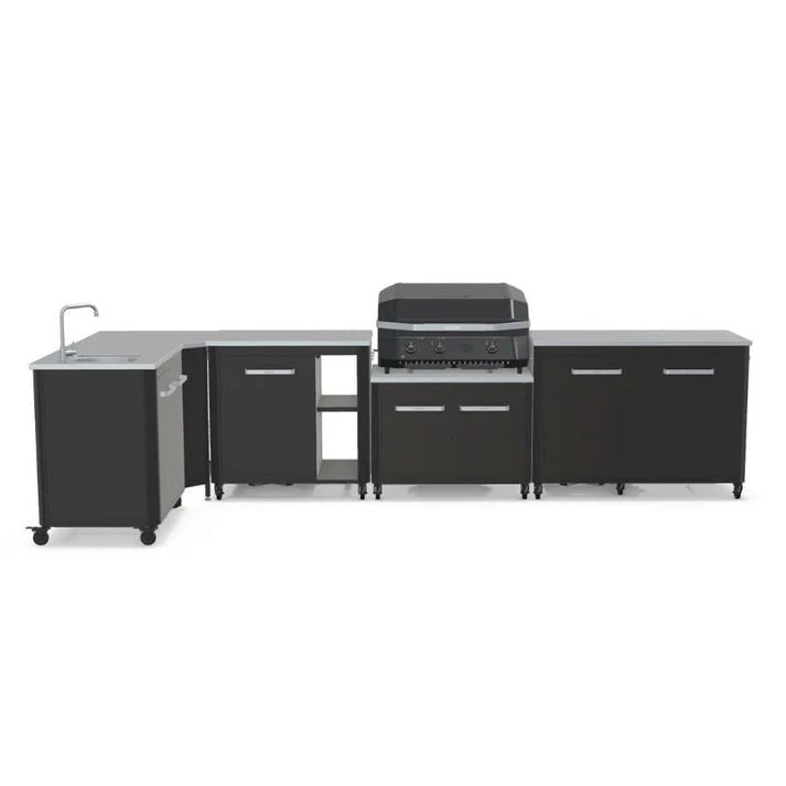 Cozze® Elements Modular Outdoor Kitchen - L Shaped with Gas Grill, Sink, Storage and Optional Pizza Oven - pizza oven - Ice Cold Spice | Black No Pizza Oven