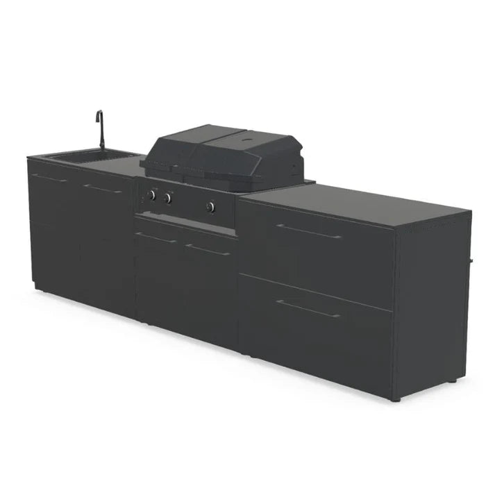 Cozze® Elements Modular Outdoor Kitchen with Gas Grill, Storage and Sink - pizza oven - Ice Cold Spice | Black Cozze® Combo 900 Grill