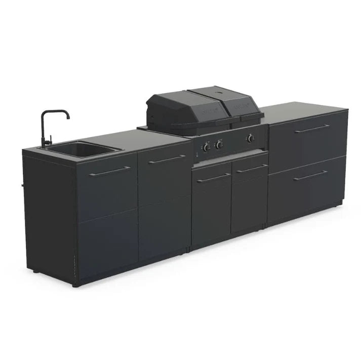 Cozze® Elements Modular Outdoor Kitchen with Gas Grill, Storage and Sink - pizza oven - Ice Cold Spice | Black Cozze® Combo 900 Grill