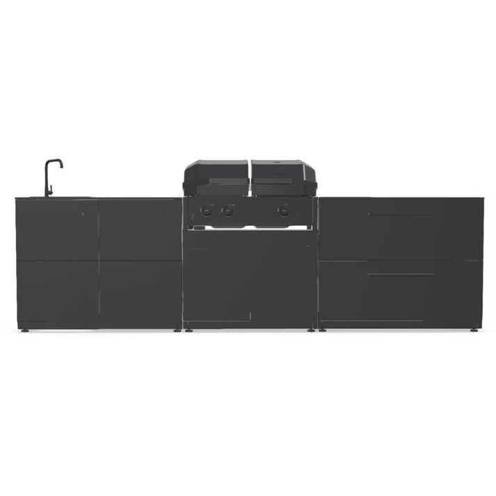 Cozze® Elements Modular Outdoor Kitchen with Gas Grill, Storage and Sink - pizza oven - Ice Cold Spice | Black Cozze® Quattro 900 Grill