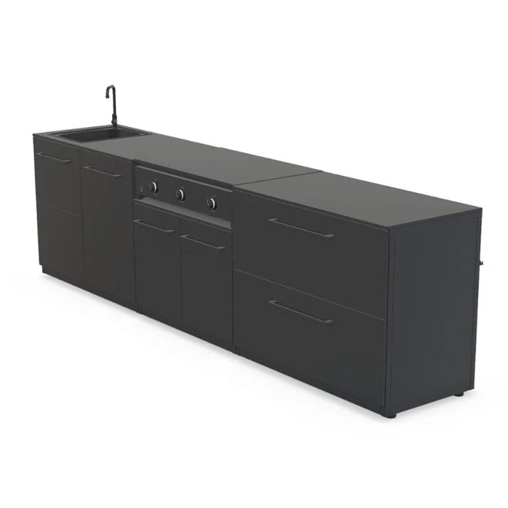 Cozze® Elements Modular Outdoor Kitchen with Gas Grill, Storage and Sink - pizza oven - Ice Cold Spice | Black Cozze® Quattro 900 Grill