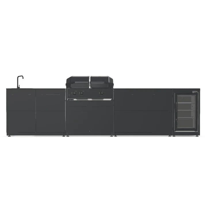 Cozze® Elements Modular Outdoor Kitchen with Gas Grill, Storage, Fridge and Sink - pizza oven - Ice Cold Spice | Black Cozze® Quattro 900 Grill