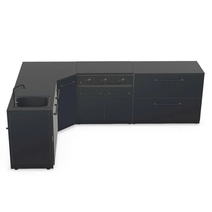 Cozze® Elements Modular Outdoor Kitchen - L Shape with Grill, Storage and Sink - pizza oven - Ice Cold Spice | Black Cozze® Combo 900 Grill