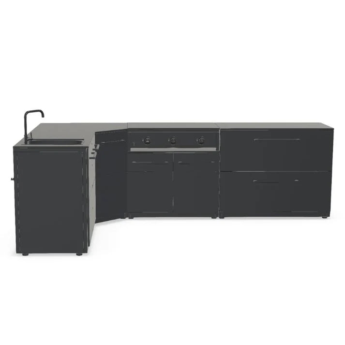 Cozze® Elements Modular Outdoor Kitchen - L Shape with Grill, Storage and Sink - pizza oven - Ice Cold Spice | Black Cozze® Combo 900 Grill