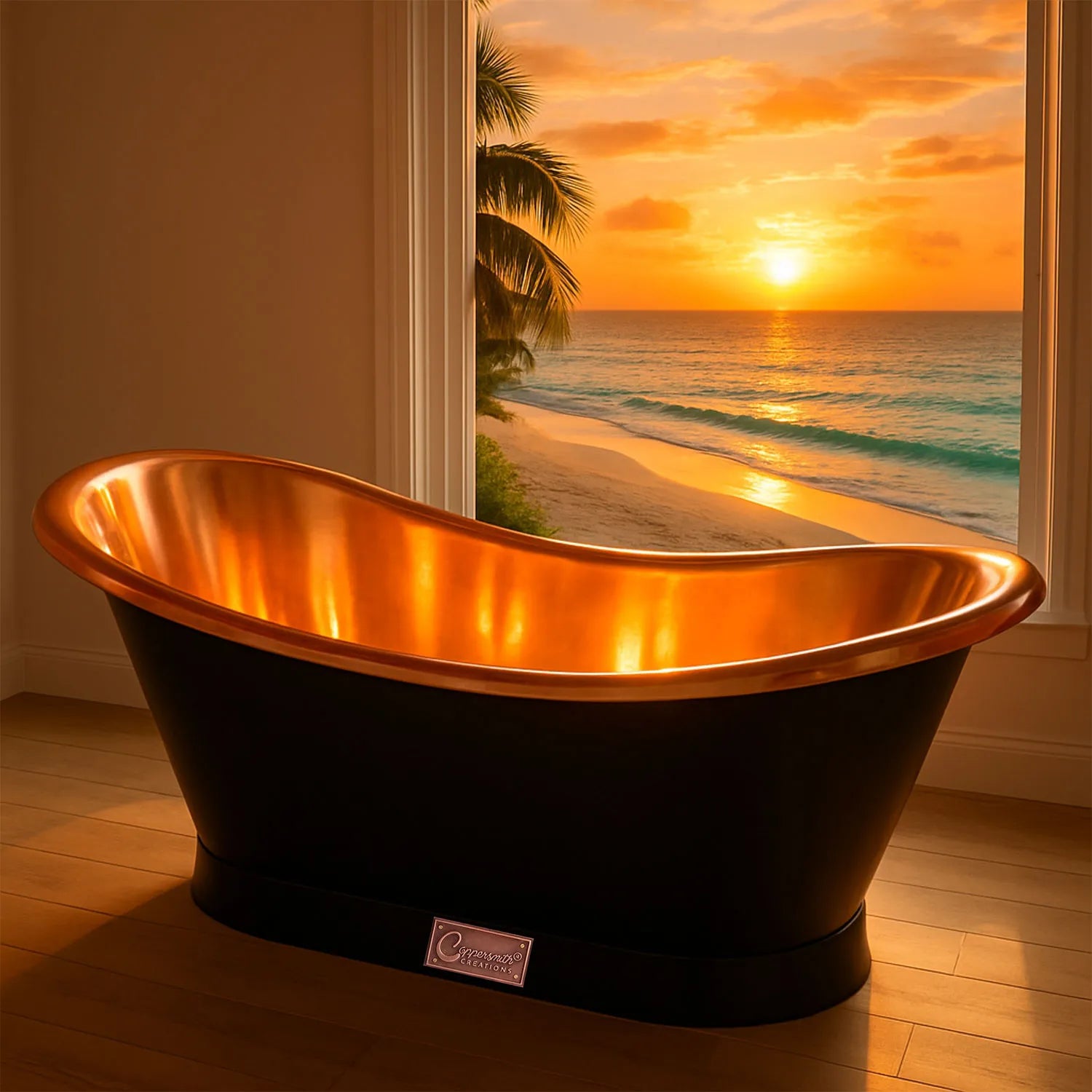 Coppersmith Creations Copper Freestanding Bathtub Black Exterior Straight Base