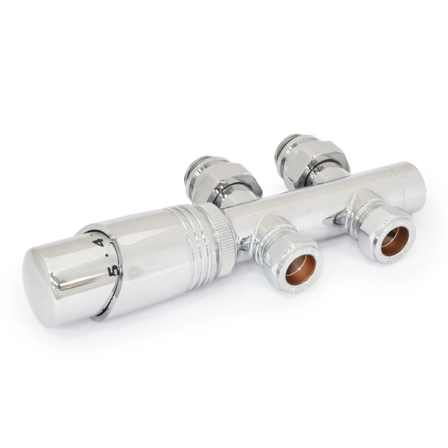 DQ Luxury Twin Star TRV Straight Radiator Valves in Chrome