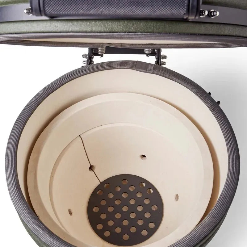 Moddern Kamado with Aluminum Base and Real Hard Wood Legs - outdoor grill - Ice Cold Spice | Olive Green and Wood (Legs)