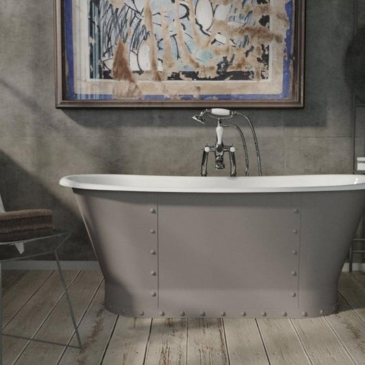Hurlingham Drayton Cast Iron Bath - baths - Ice Cold Spice | Farrow & Ball Lamp Room Gray L1700 x W675 x H705