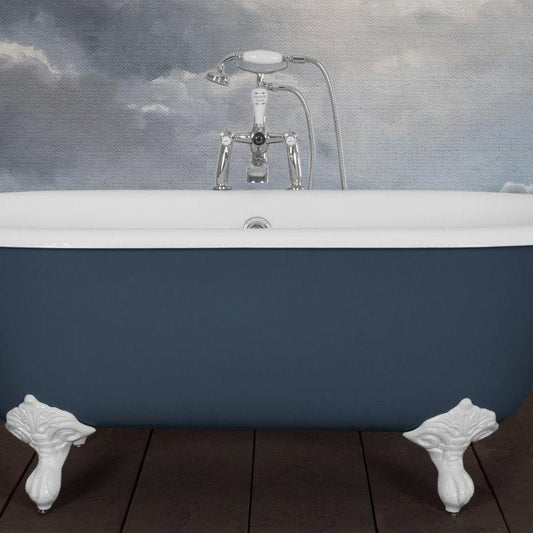 Hurlingham Dryden Small Cast Iron Bath - baths - Ice Cold Spice | Farrow & Ball Drawing Room Blue Painted L1530 x W770 x H585