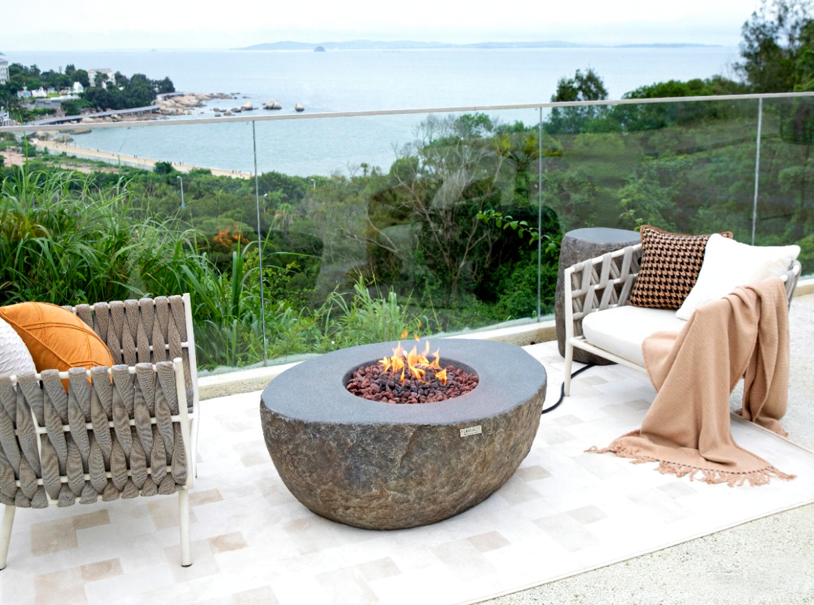 Elementi Grey Concrete Boulder Outdoor Fire Table
