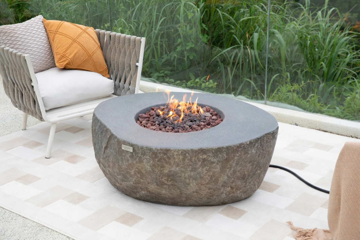 Elementi Grey Concrete Boulder Outdoor Fire Table