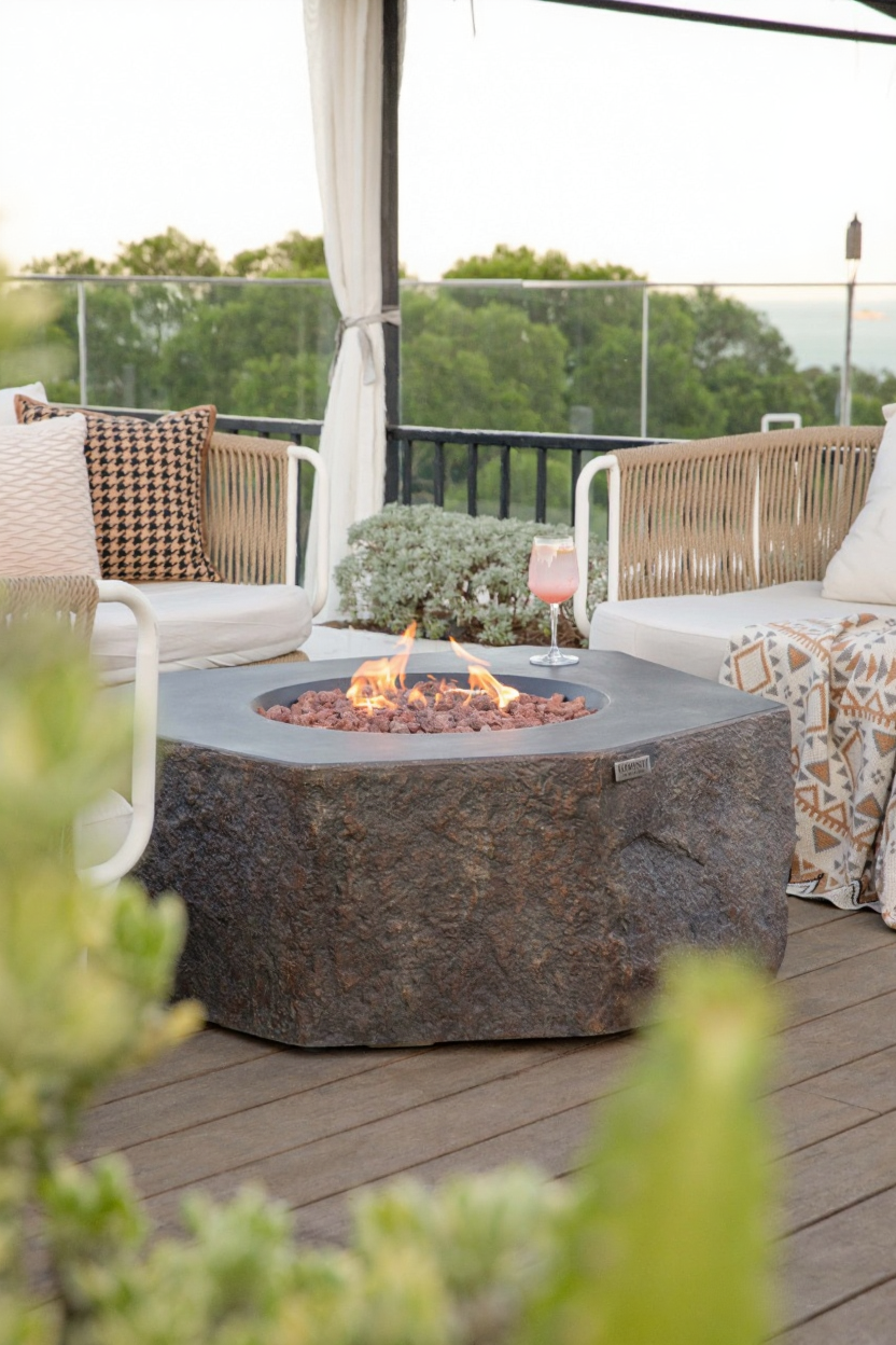 Elementi Columbia Octagonal Concrete Outdoor Fire Table