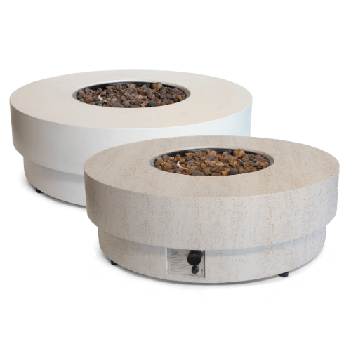 Happy Cocooning Estate Round 105 Gas Fire Table - outdoor fireplaces - Ice Cold Spice | Travertine
