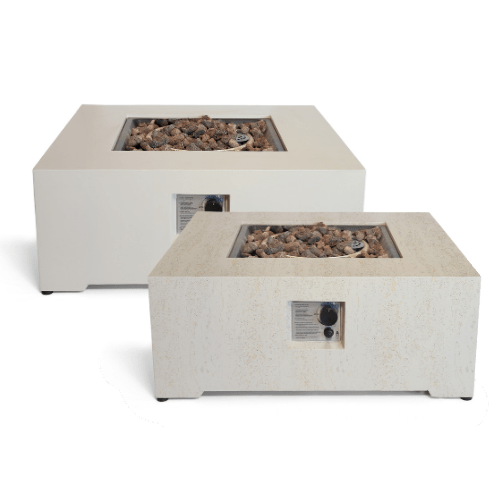 Happy Cocooning Estate Square 88 Gas Fire Table - outdoor fireplaces - Ice Cold Spice | Oyster Beige