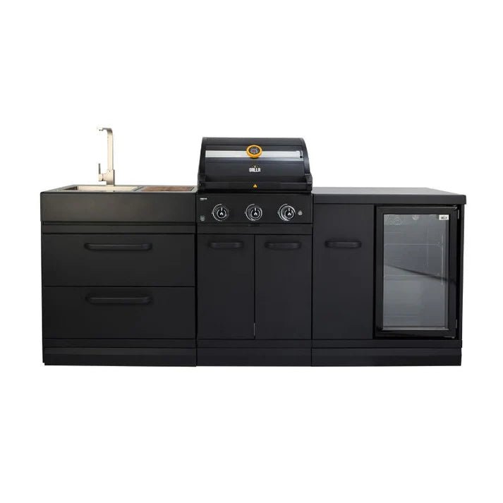 GRLLR Outdoor Kitchen - G3S 3 Burner BBQ, Fridge and Sink - outdoor grill - Ice Cold Spice | Black