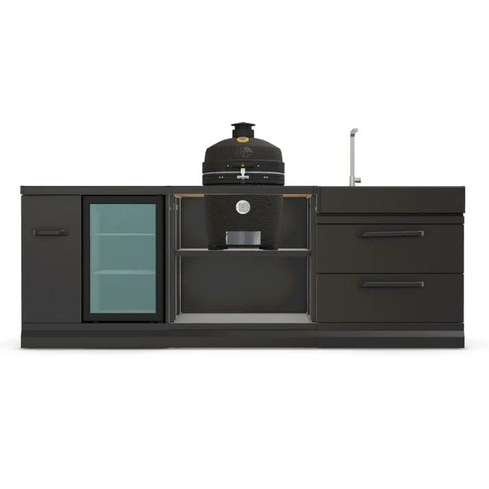 GRLLR Outdoor Kitchen - Ember Classic 18 inch Kamado, Fridge and Sink - outdoor grill - Ice Cold Spice | Black