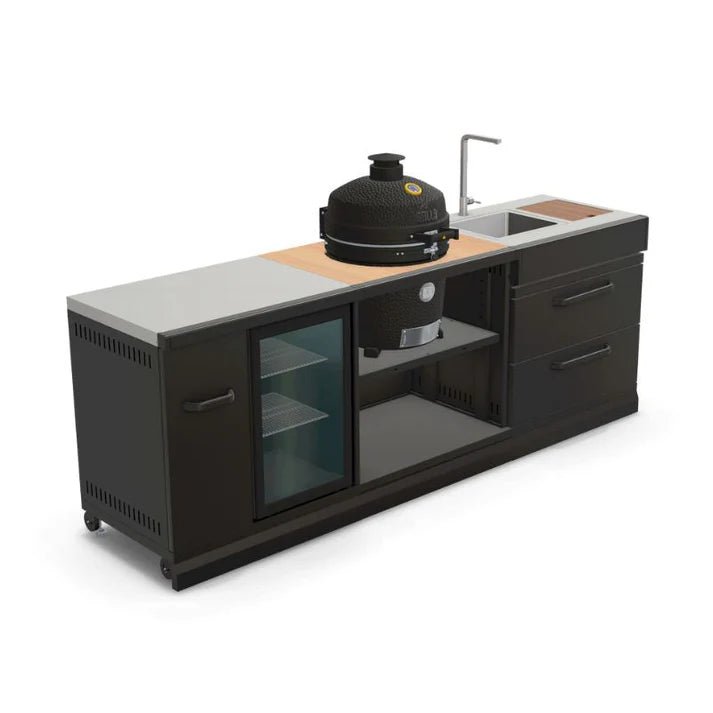 GRLLR Outdoor Kitchen - Ember Classic 18 inch Kamado, Fridge and Sink - outdoor grill - Ice Cold Spice | Black