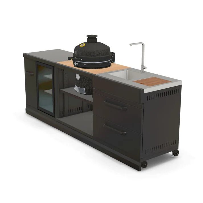GRLLR Outdoor Kitchen - Ember Classic 18 inch Kamado, Fridge and Sink - outdoor grill - Ice Cold Spice | Black