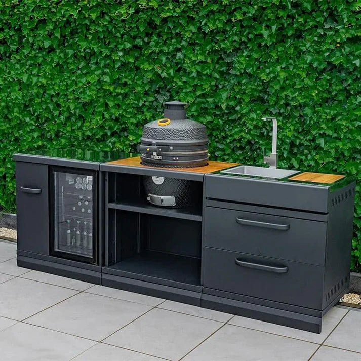 GRLLR Outdoor Kitchen - Ember Classic 18 inch Kamado, Fridge and Sink - outdoor grill - Ice Cold Spice | Black