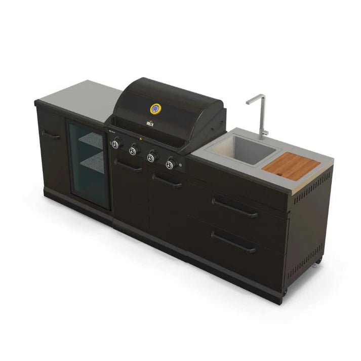 GRLLR Outdoor Kitchen - G4S 4 Burner BBQ, Fridge and Sink - outdoor grill - Ice Cold Spice | Black