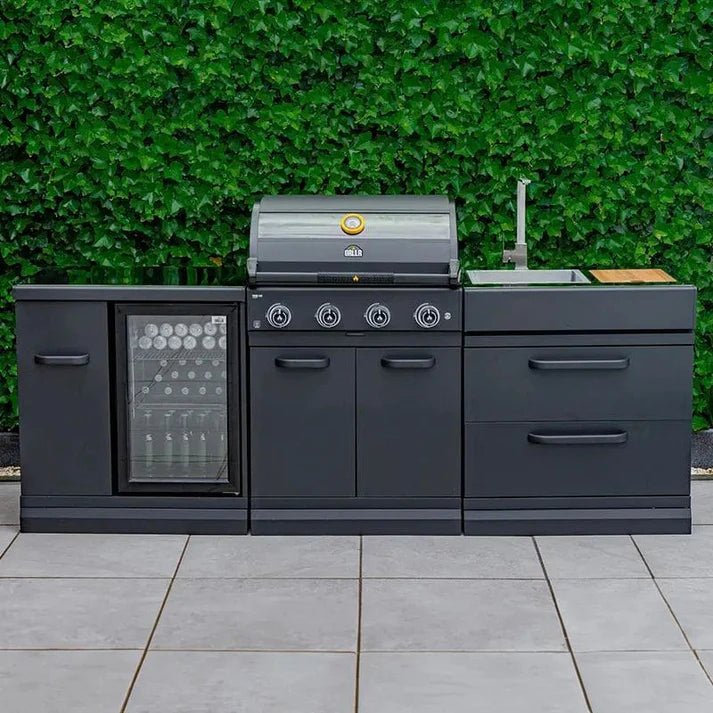 GRLLR Outdoor Kitchen - G4S 4 Burner BBQ, Fridge and Sink - outdoor grill - Ice Cold Spice | Black