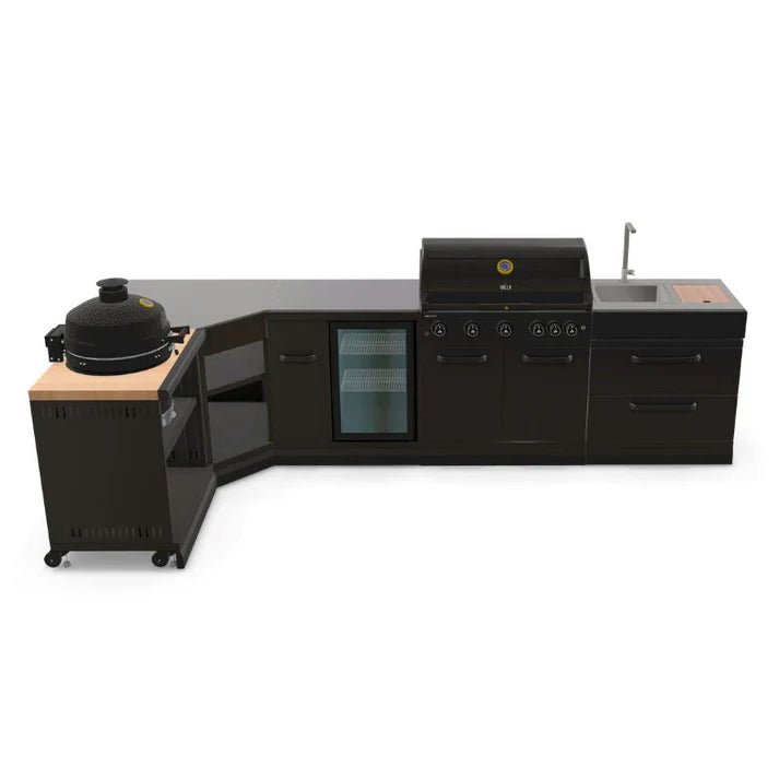 GRLLR Outdoor Kitchen - G5S 5 Burner BBQ, Fridge, Sink and Kamado Unit - outdoor grill - Ice Cold Spice | Black No Kamado Grill