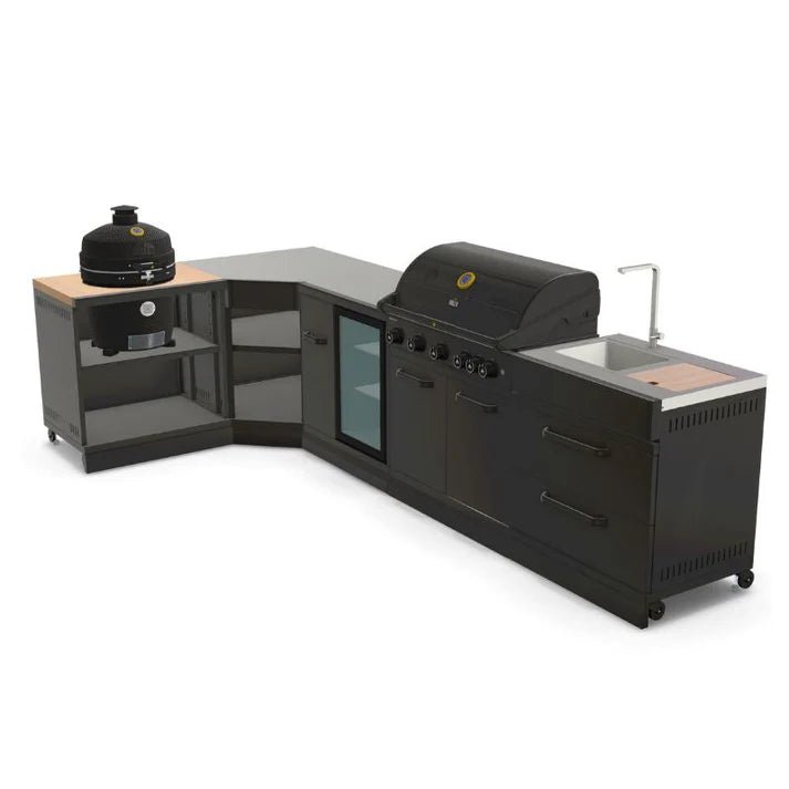 GRLLR Outdoor Kitchen - G5S 5 Burner BBQ, Fridge, Sink and Kamado Unit - outdoor grill - Ice Cold Spice | Black No Kamado Grill