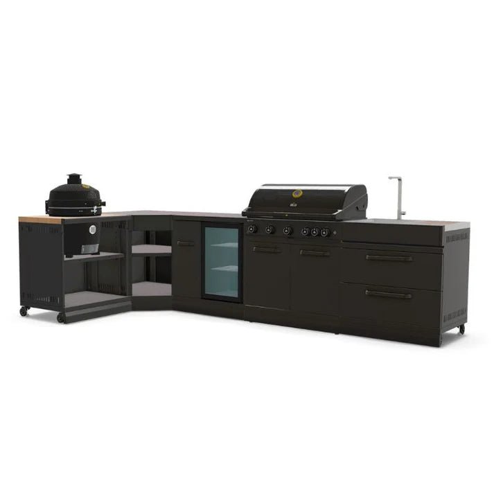 GRLLR Outdoor Kitchen - G5S 5 Burner BBQ, Fridge, Sink and Kamado Unit - outdoor grill - Ice Cold Spice | Black No Kamado Grill