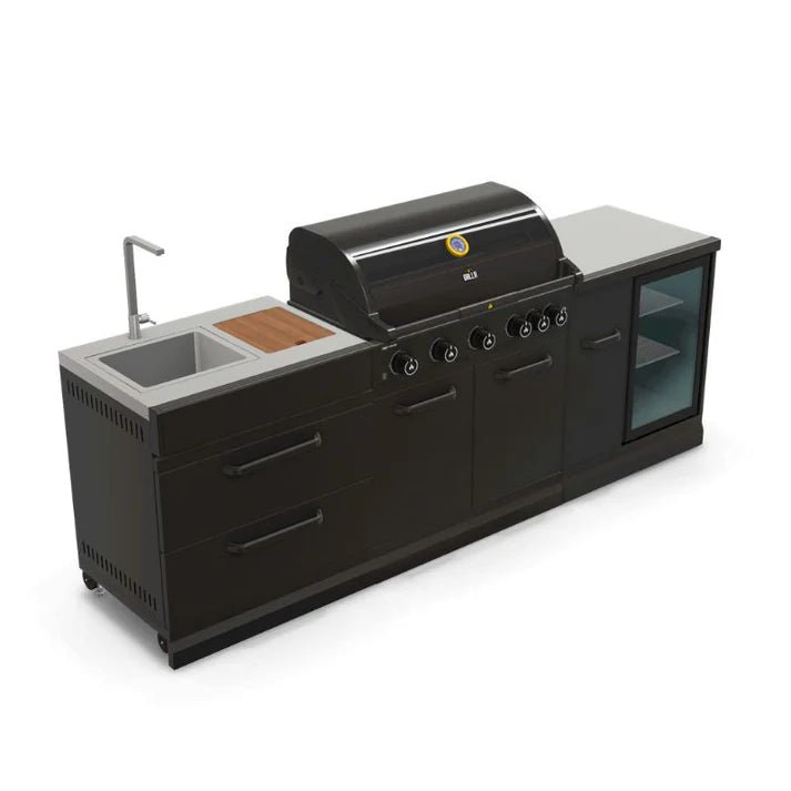 GRLLR Outdoor Kitchen - G5S 5 Burner BBQ, Fridge and Sink - outdoor grill - Ice Cold Spice | Black