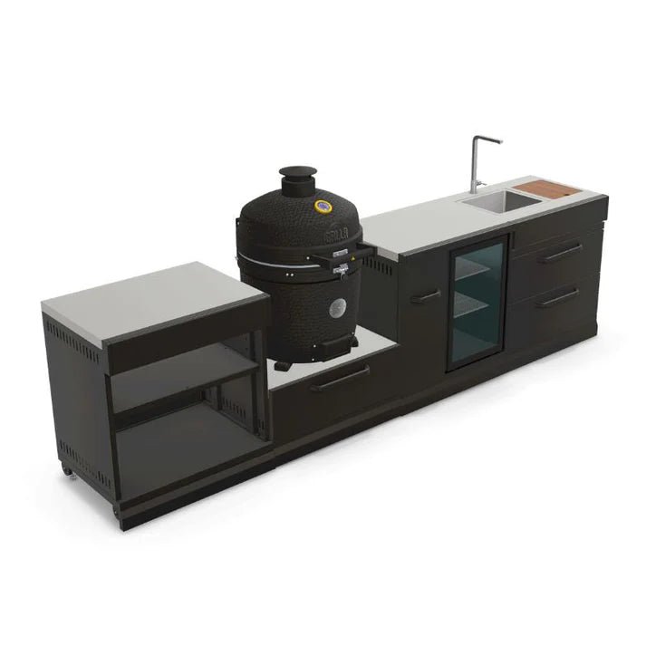 GRLLR Outdoor Kitchen - Kamado Station, Fridge, Sink and Expansion Unit - outdoor grill - Ice Cold Spice | Black GRLLR Ember Classic 22" Kamado