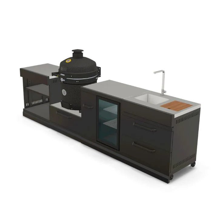 GRLLR Outdoor Kitchen - Kamado Station, Fridge, Sink and Expansion Unit - outdoor grill - Ice Cold Spice | Black GRLLR Ember Classic 22" Kamado