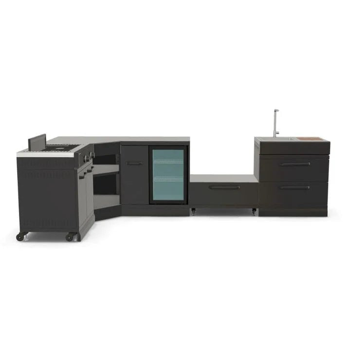 GRLLR Outdoor Kitchen - Kamado Station, Stove, Fridge and Sink - outdoor grill - Ice Cold Spice | Black No Kamado Grill