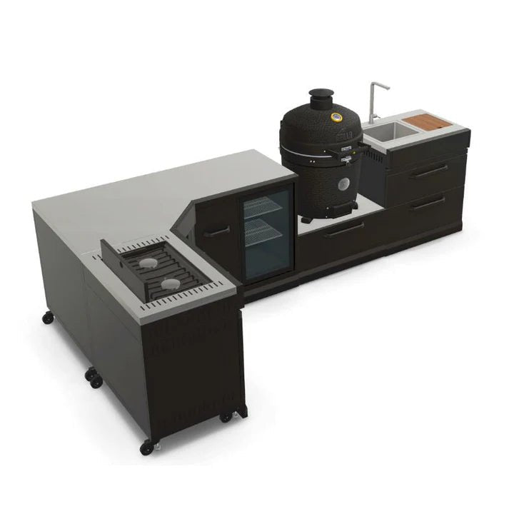 GRLLR Outdoor Kitchen - Kamado Station, Stove, Fridge and Sink - outdoor grill - Ice Cold Spice | Black GRLLR Ember Classic 22" Kamado