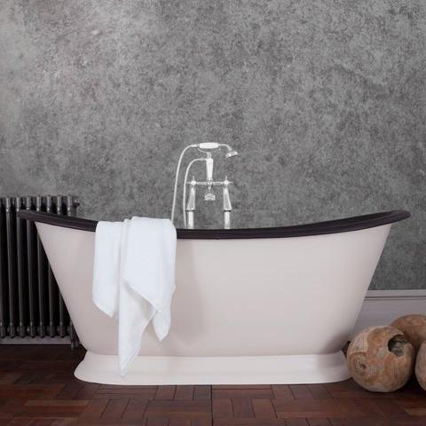 Hurlingham Galleon Cast Iron Bath in Clunch with Leather Rim - baths - Ice Cold Spice | Clunch with Leather Rim L1675 x W715 x H700