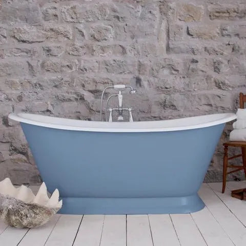 Hurlingham Galleon Cast Iron Bath in Farrow and Ball Lulworth Blue - baths - Ice Cold Spice | Farrow and Ball Lulworth Blue L1675 x W715 x H700
