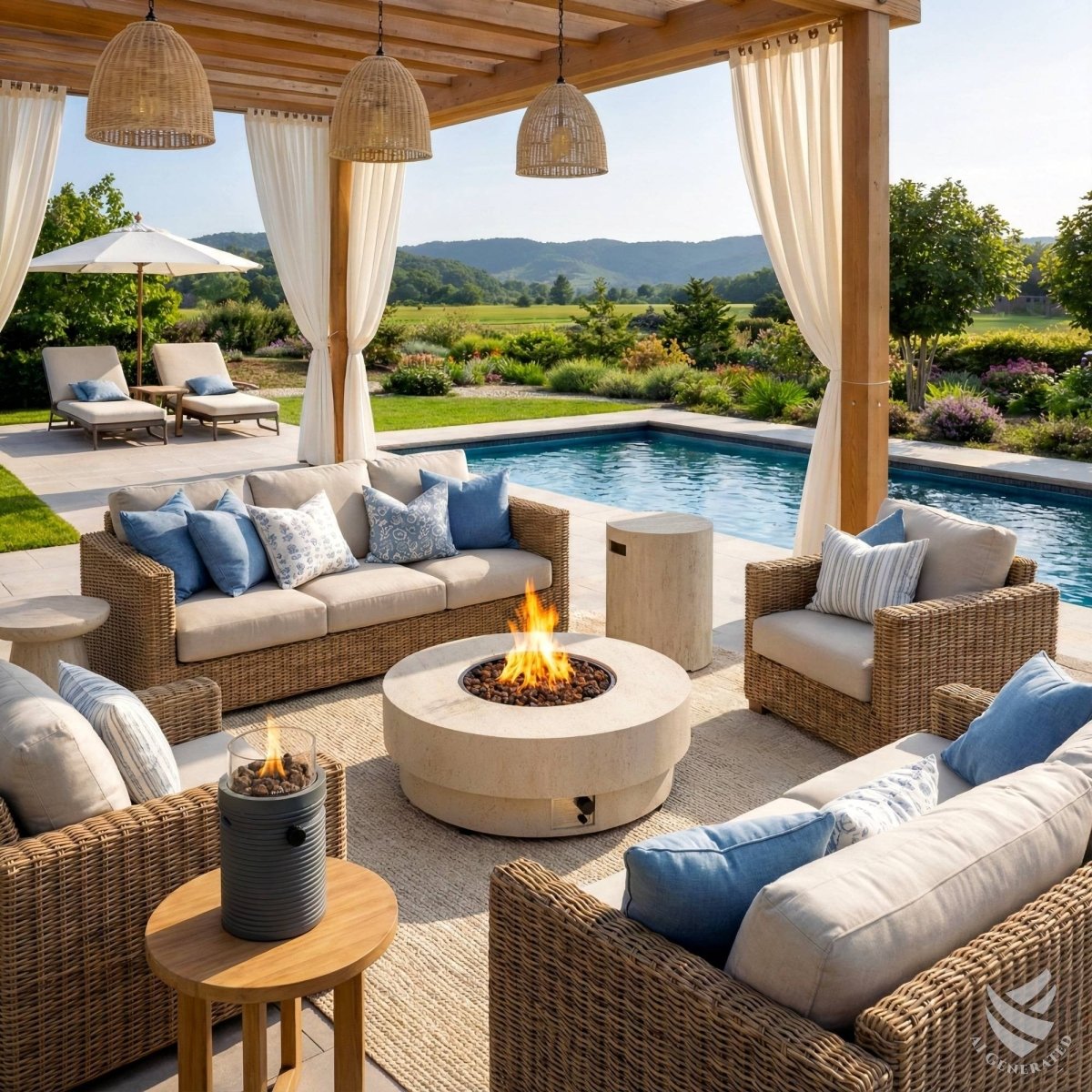 Happy Cocooning Estate Round 105 Gas Fire Table - outdoor fireplaces - Ice Cold Spice | Travertine