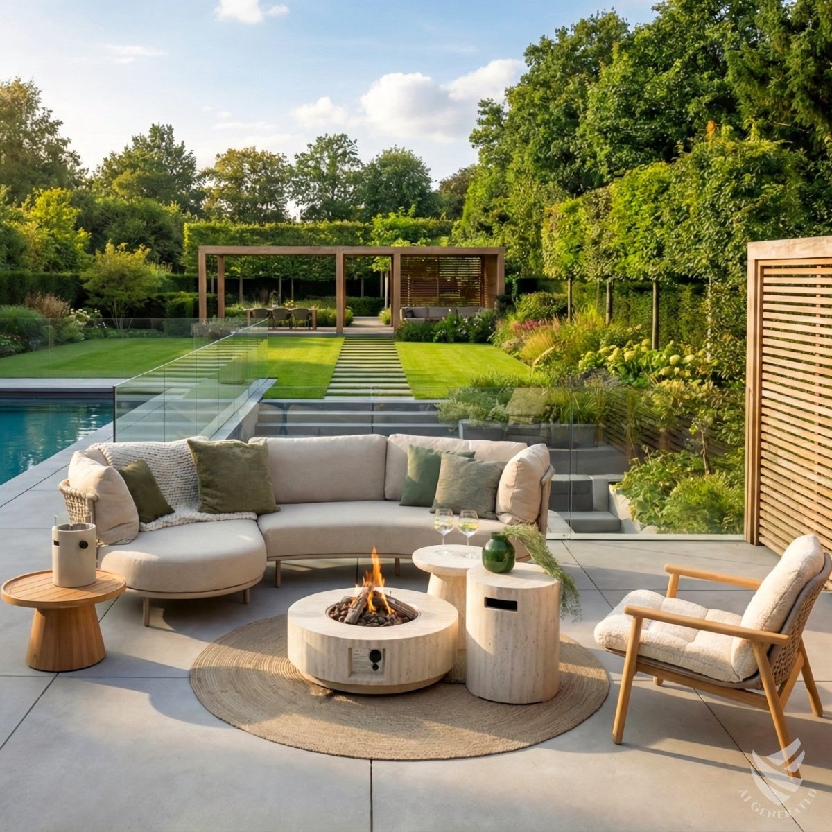 Happy Cocooning Estate Round 76 Gas Fire Table - outdoor fireplaces - Ice Cold Spice | Travertine