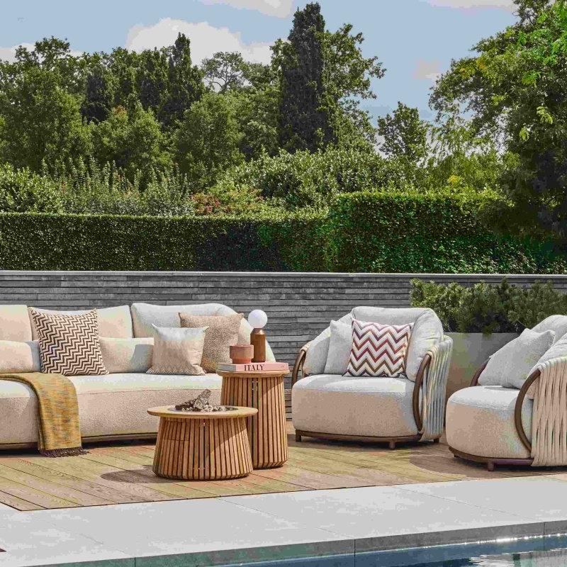 Happy Cocooning Lagune Round 60 Gas Fire Table - outdoor fireplaces - Ice Cold Spice | Teak
