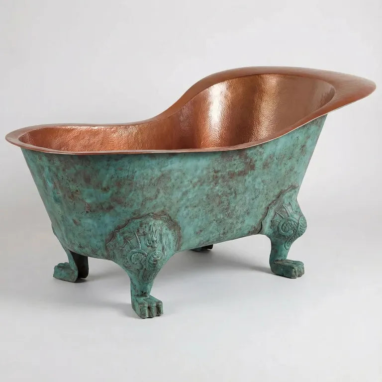 Coppersmith Creations Chinese Style Clawfoot Copper Bathtub Antique Copper Interior Patina Exterior