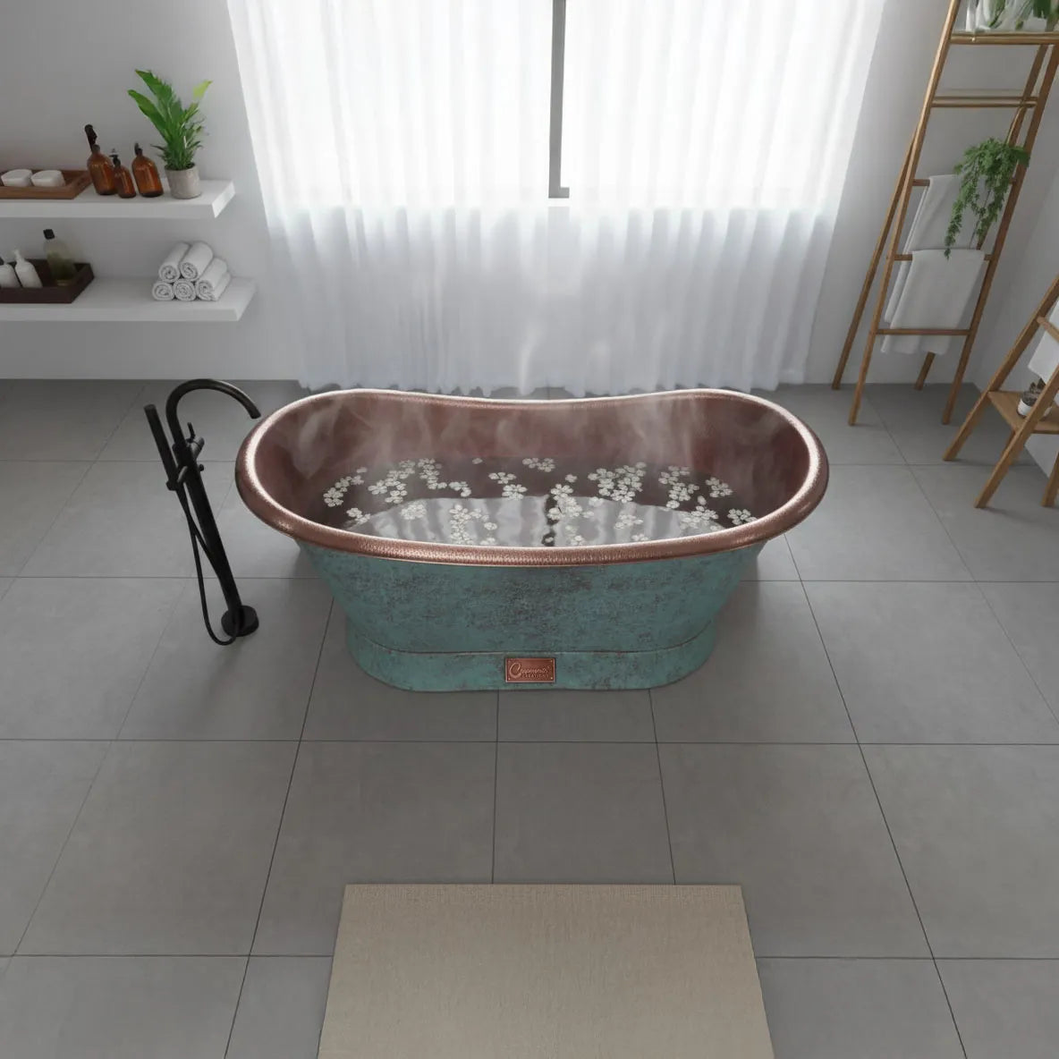 Coppersmith Creations Slanting Base Copper Bathtub Hammered Antique Copper Interior & Patina Exterior Finish