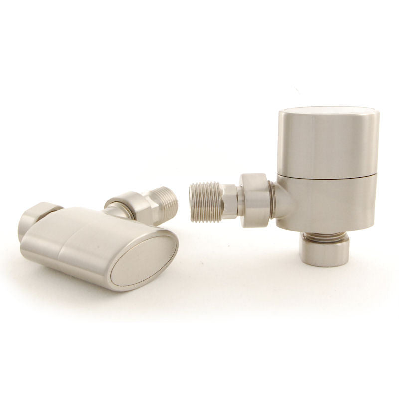DQ Essential Jupiter Manual Angled Radiator Valves in Brushed Nickel